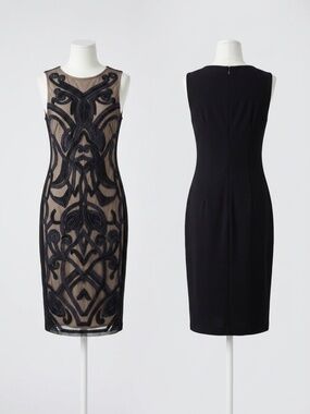 Marciano black Beaded Midi Dress with Nude Illusion